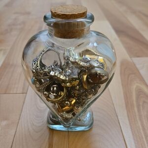 Vintage Heart-Shaped Glass Jar with Jewelry